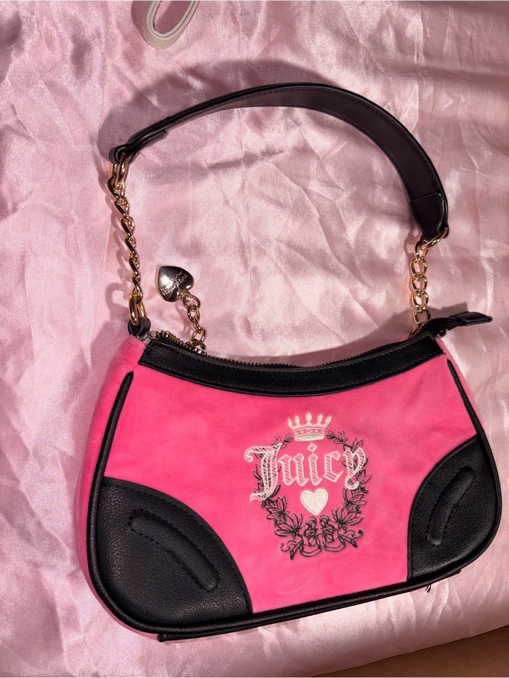 Juicy Couture Hot Pink & Black Velour Shoulder Bag